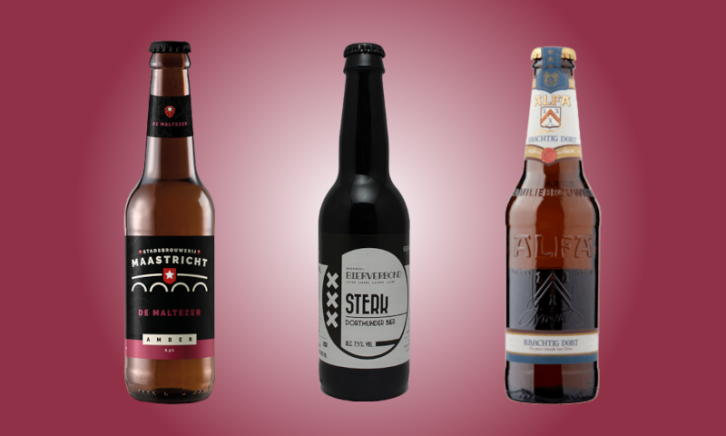 Drie dortmunder bier flessen